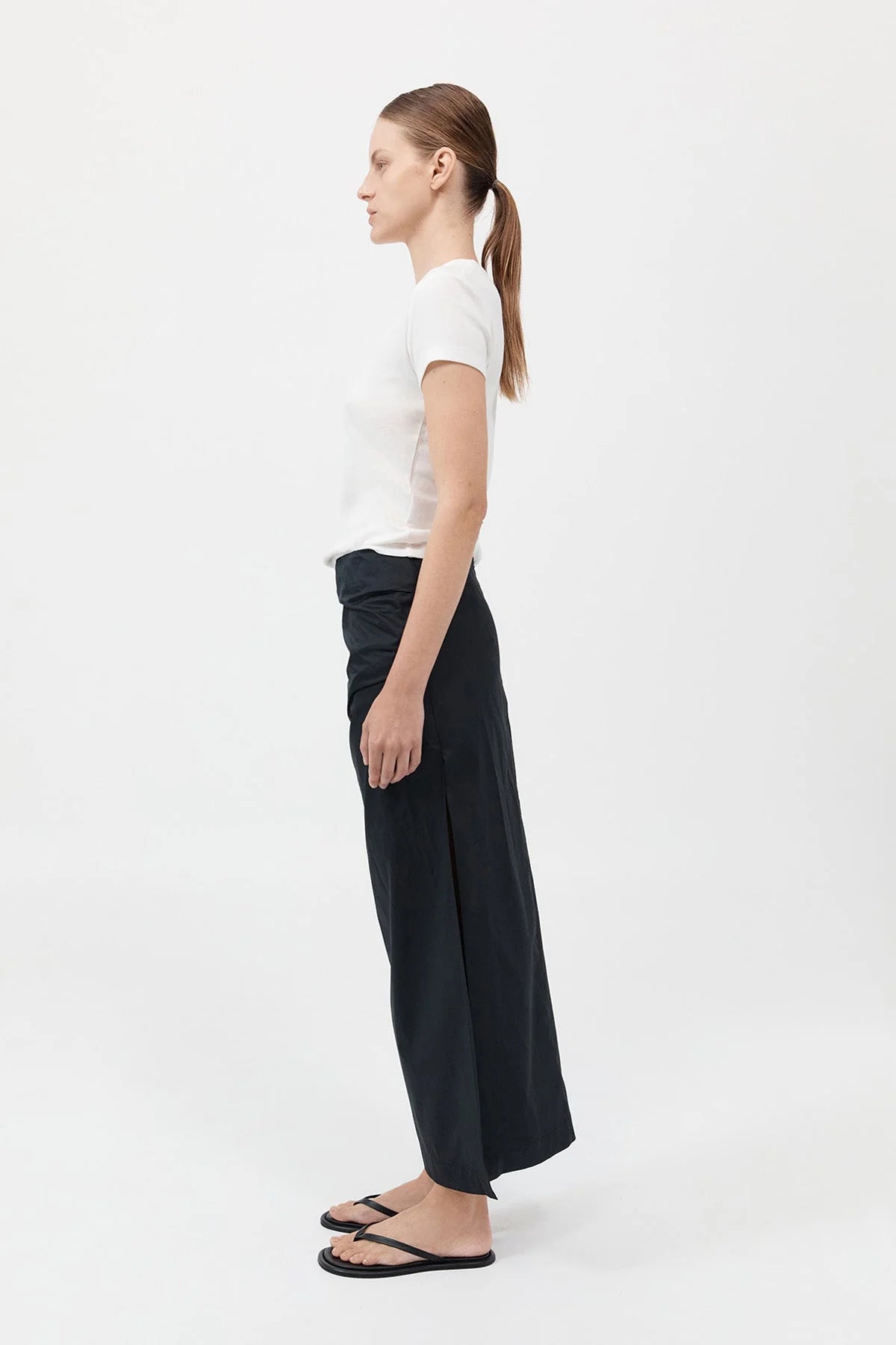 Cotton Tuck Midi Skirt Black