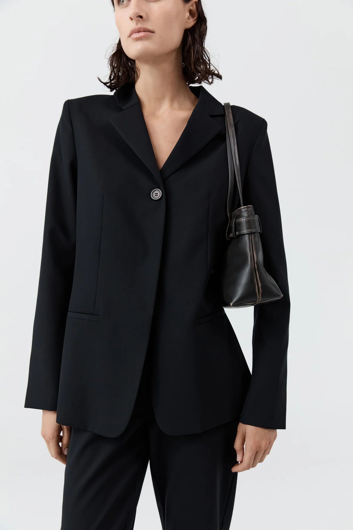 Pre Order * Brushed Belt Detail Baguette Black