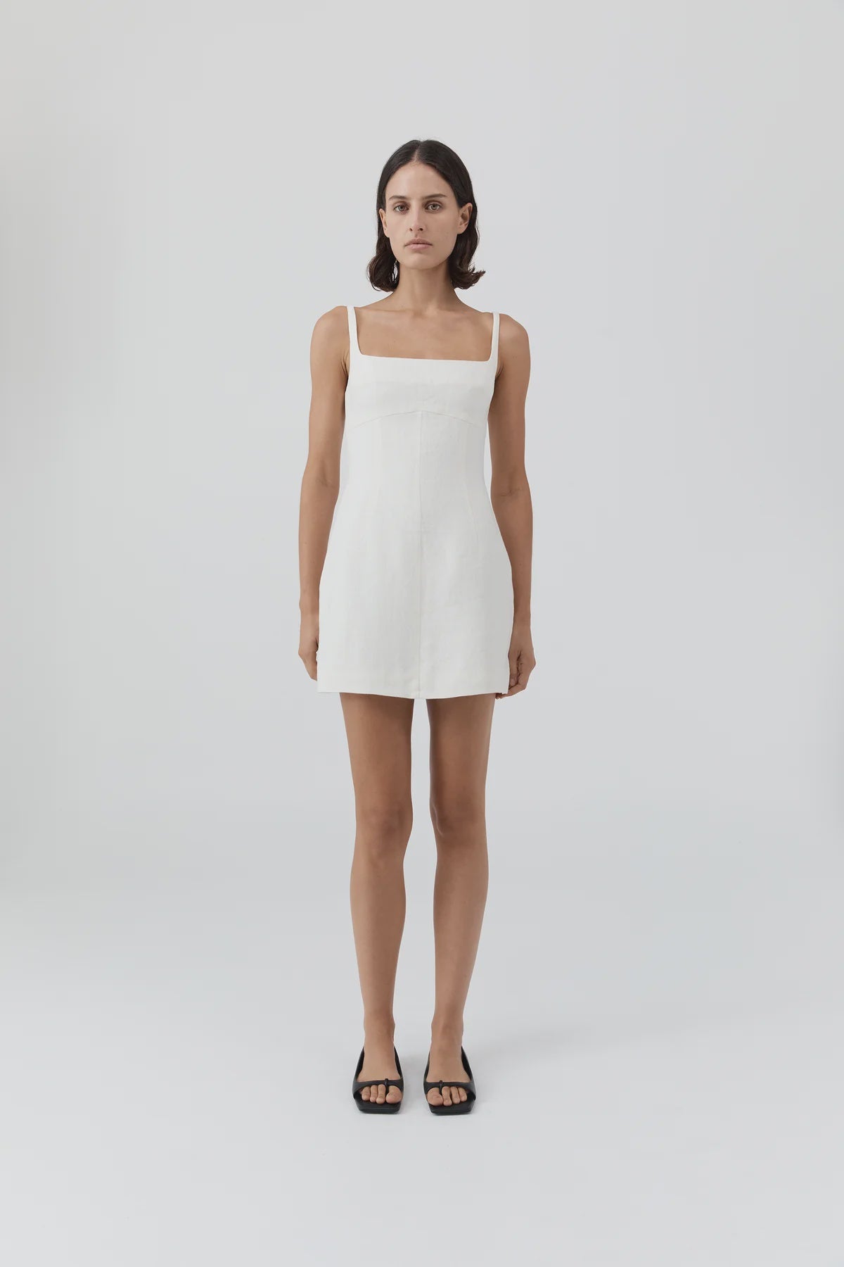 Pre Order * Tailored Square Neck Mini Dress - Off White