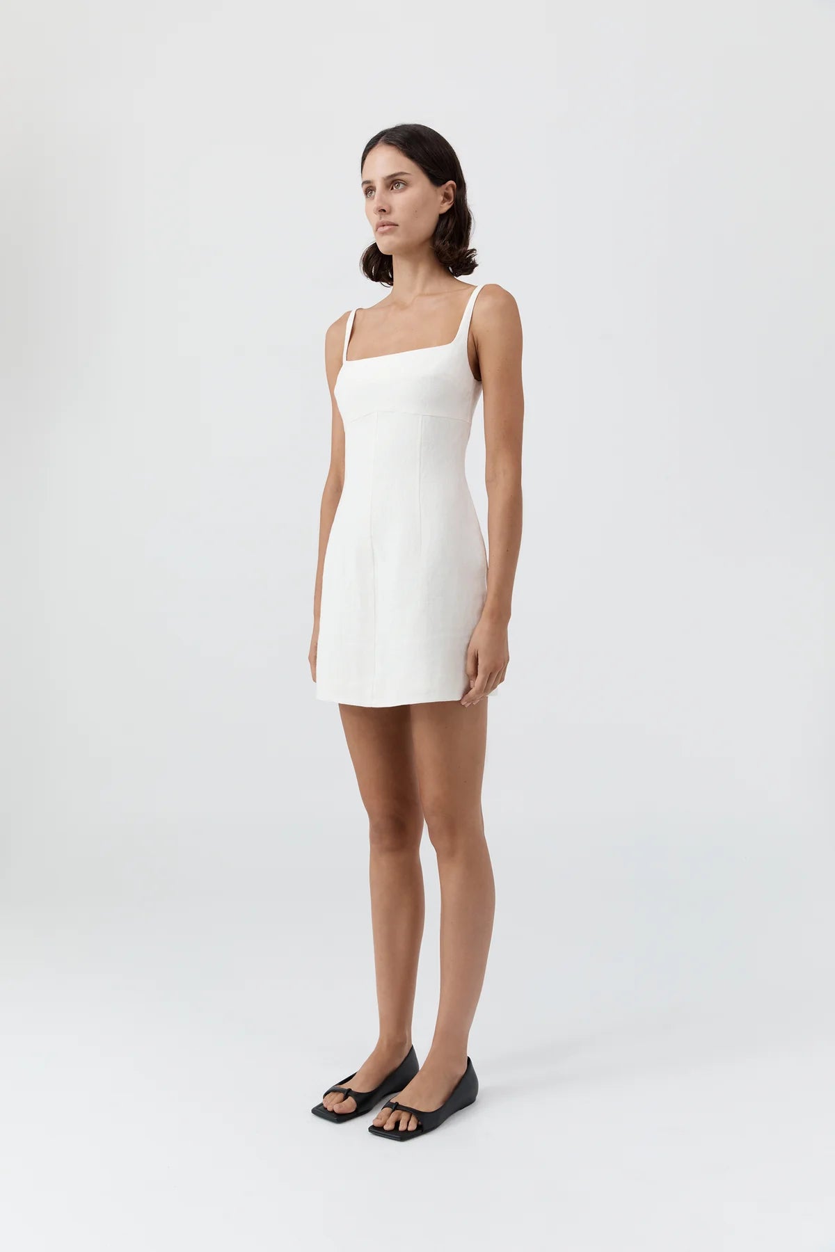 Pre Order * Tailored Square Neck Mini Dress - Off White