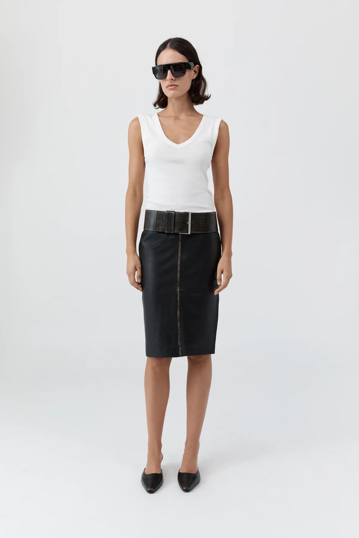 Pre Order * Brushed Leather Pencil Skirt - Black