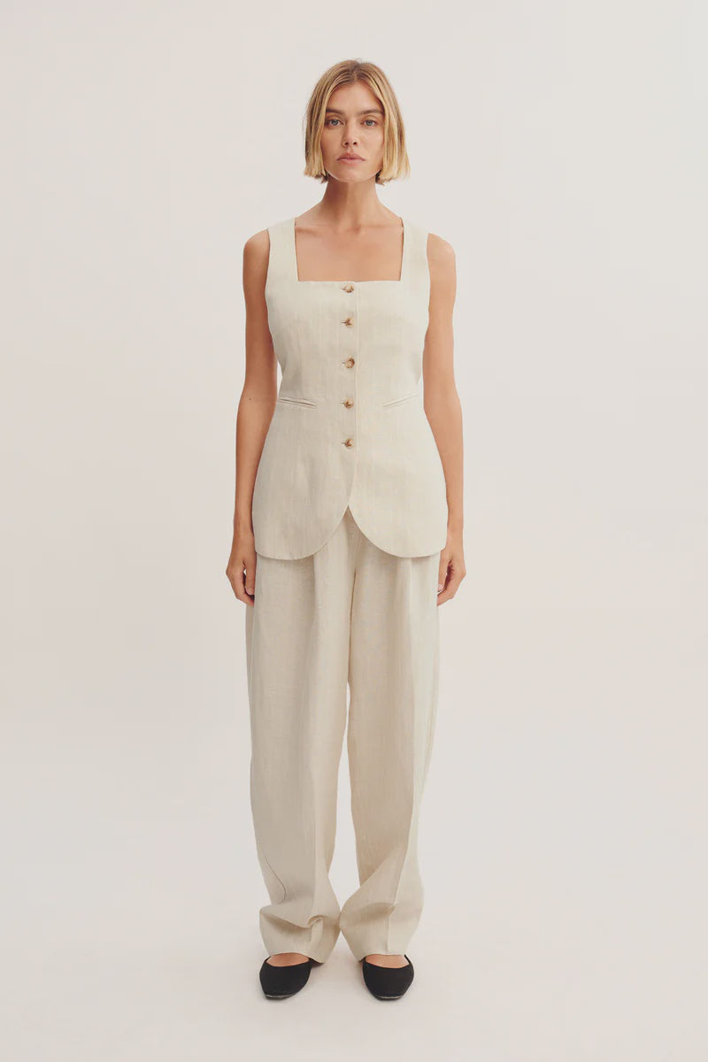 Lucille Trouser Beige Pinstripe