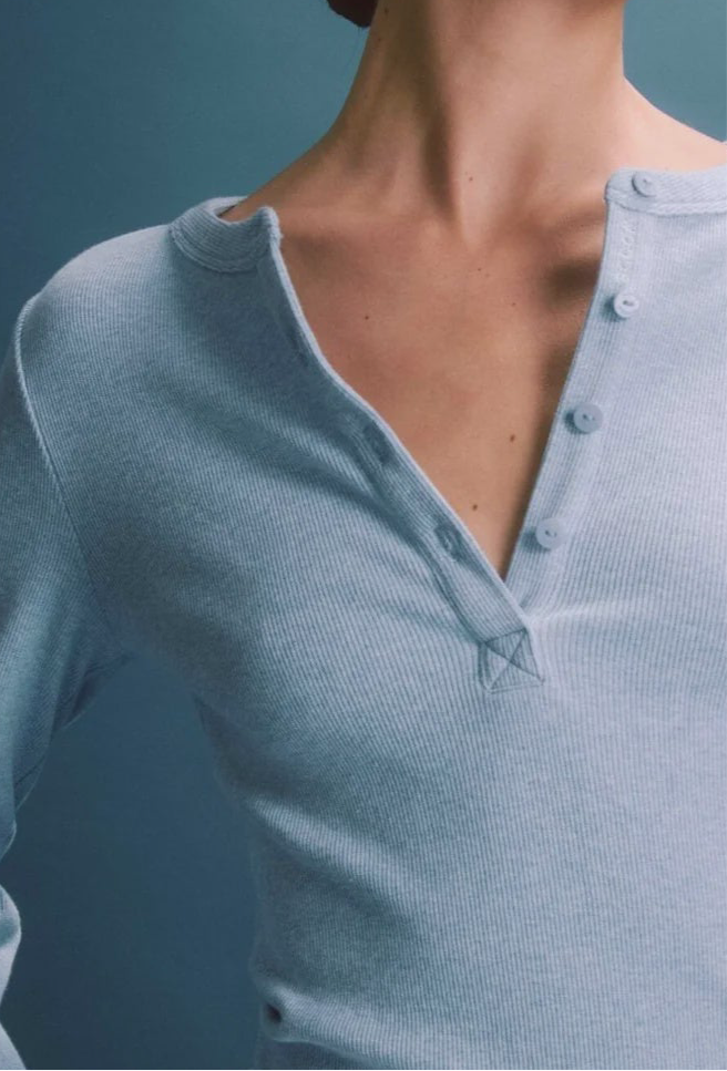 Clique Rib Henley - Tile Blue