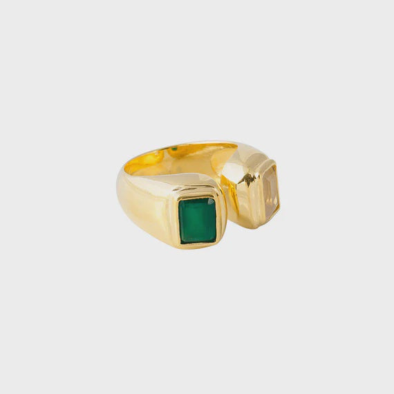 GREEN AGATE ROSE QUARTZ RING