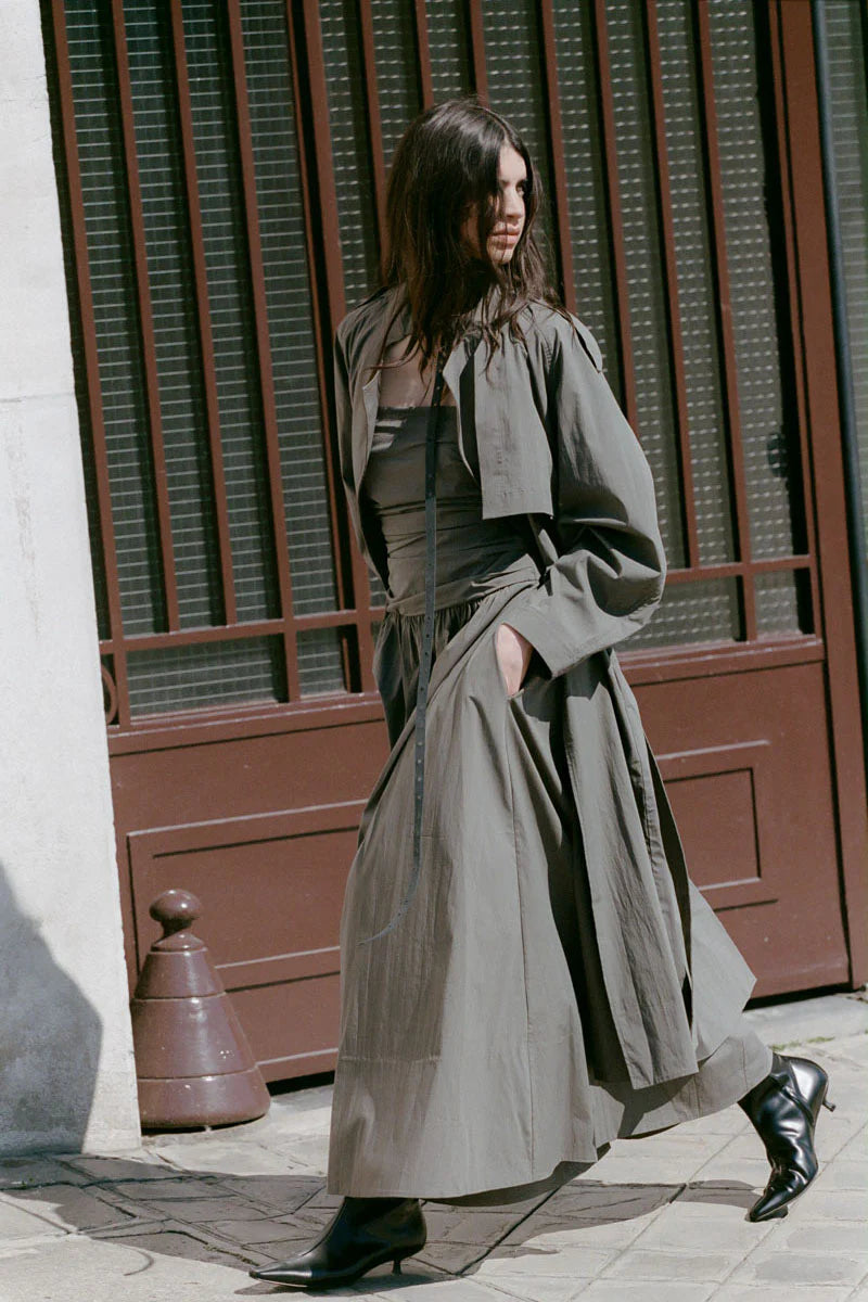 Gathered Strapless Tie Back Dress - Khaki