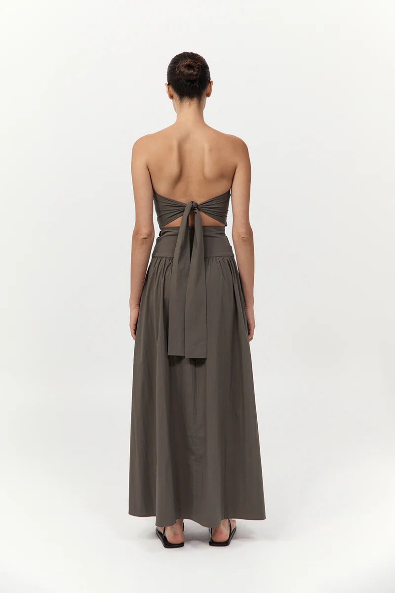 Gathered Strapless Tie Back Dress - Khaki