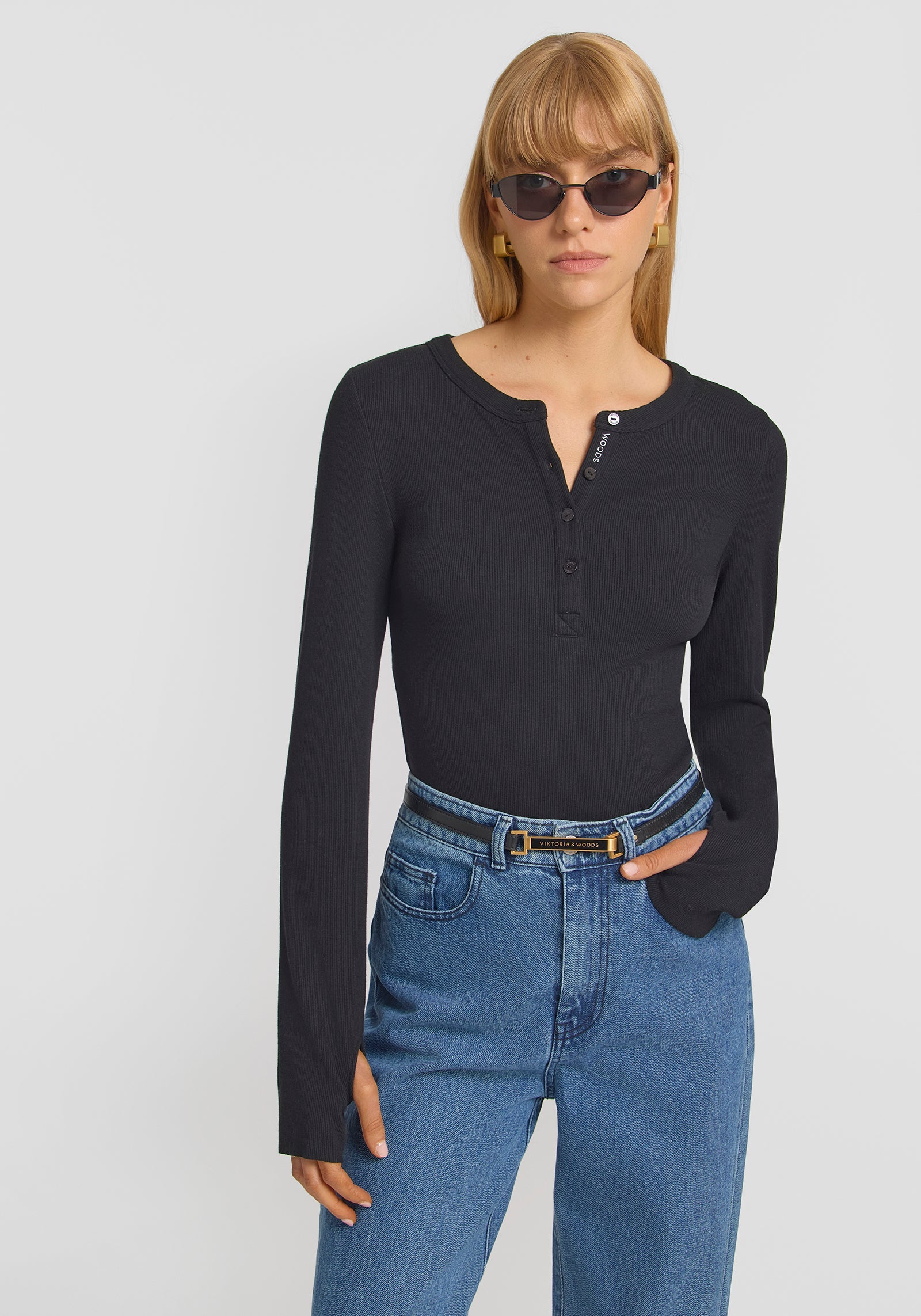 Clique Rib Henley - Black