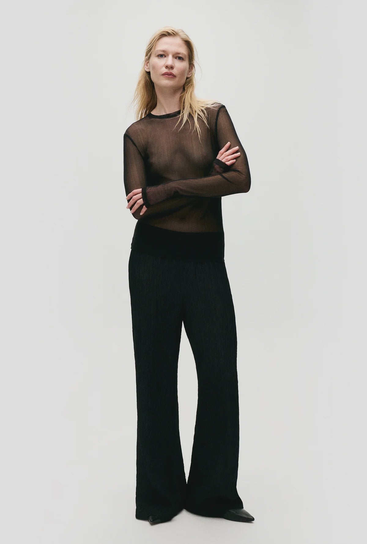 Mesh long Sleeve Top - Black