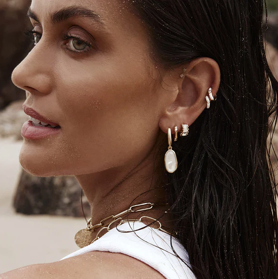 White Crystal Baguette Huggies