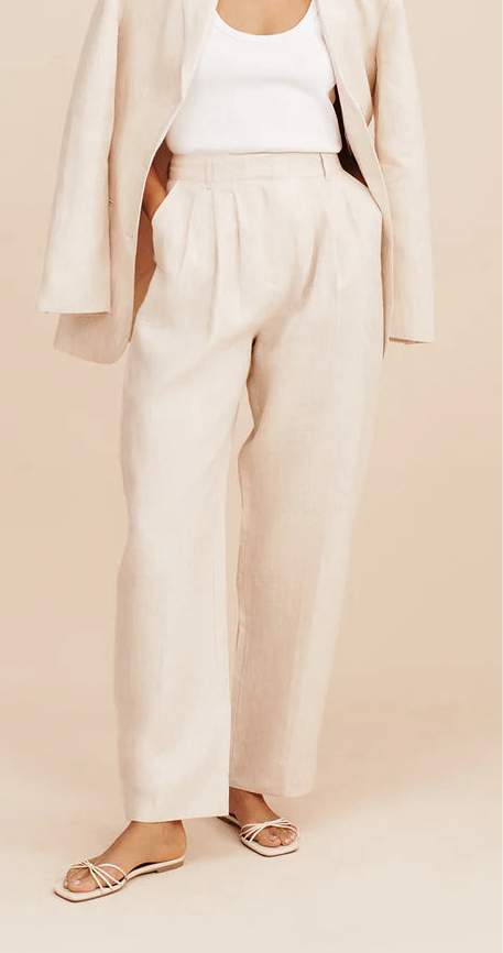 Lucille Trouser Beige Pinstripe