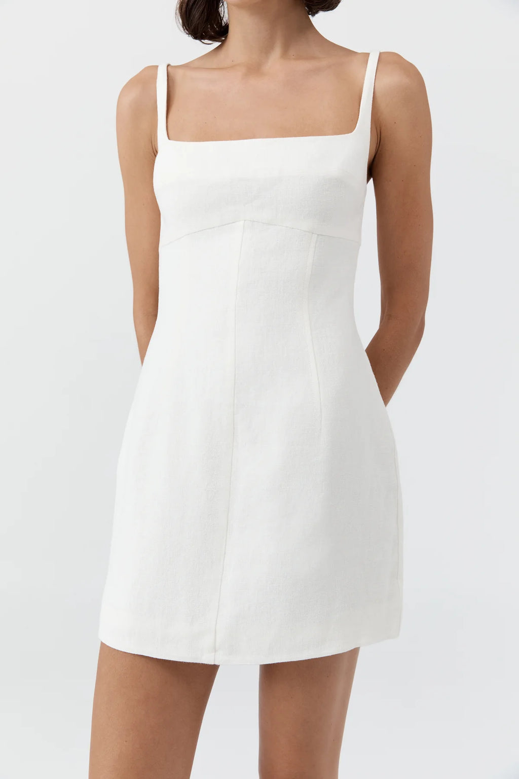 Pre Order * Tailored Square Neck Mini Dress - Off White