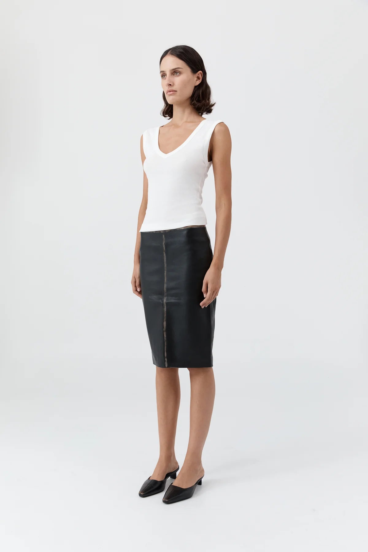 Pre Order * Brushed Leather Pencil Skirt - Black
