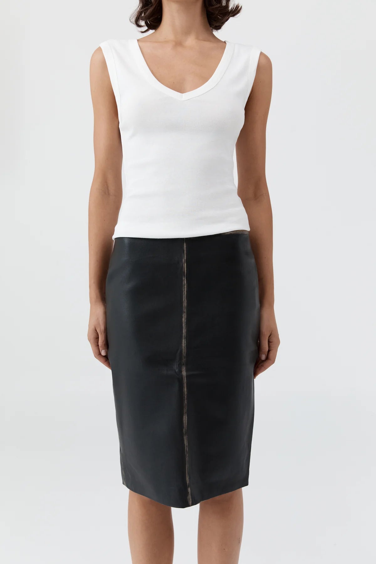 Pre Order * Brushed Leather Pencil Skirt - Black