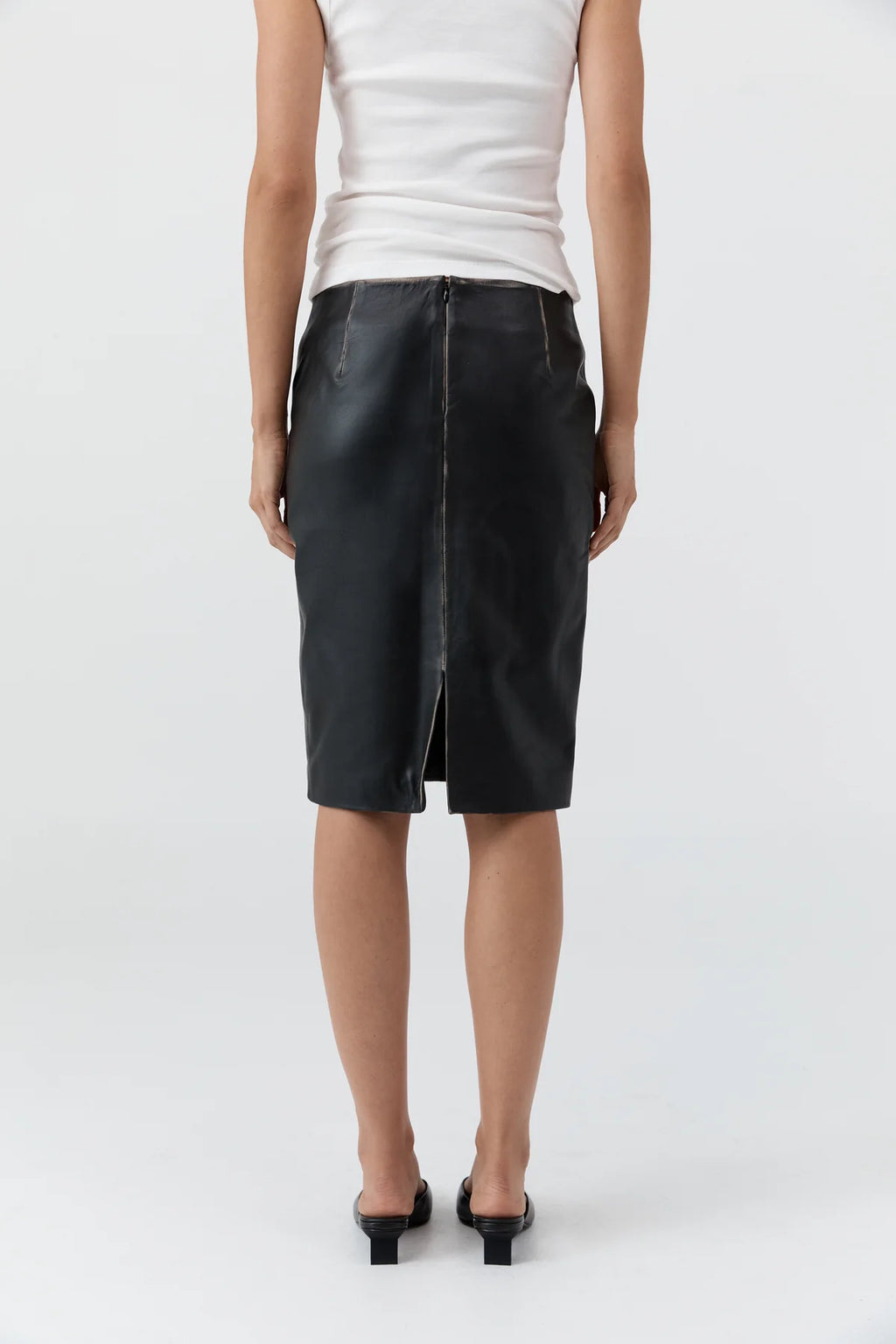 Pre Order * Brushed Leather Pencil Skirt - Black