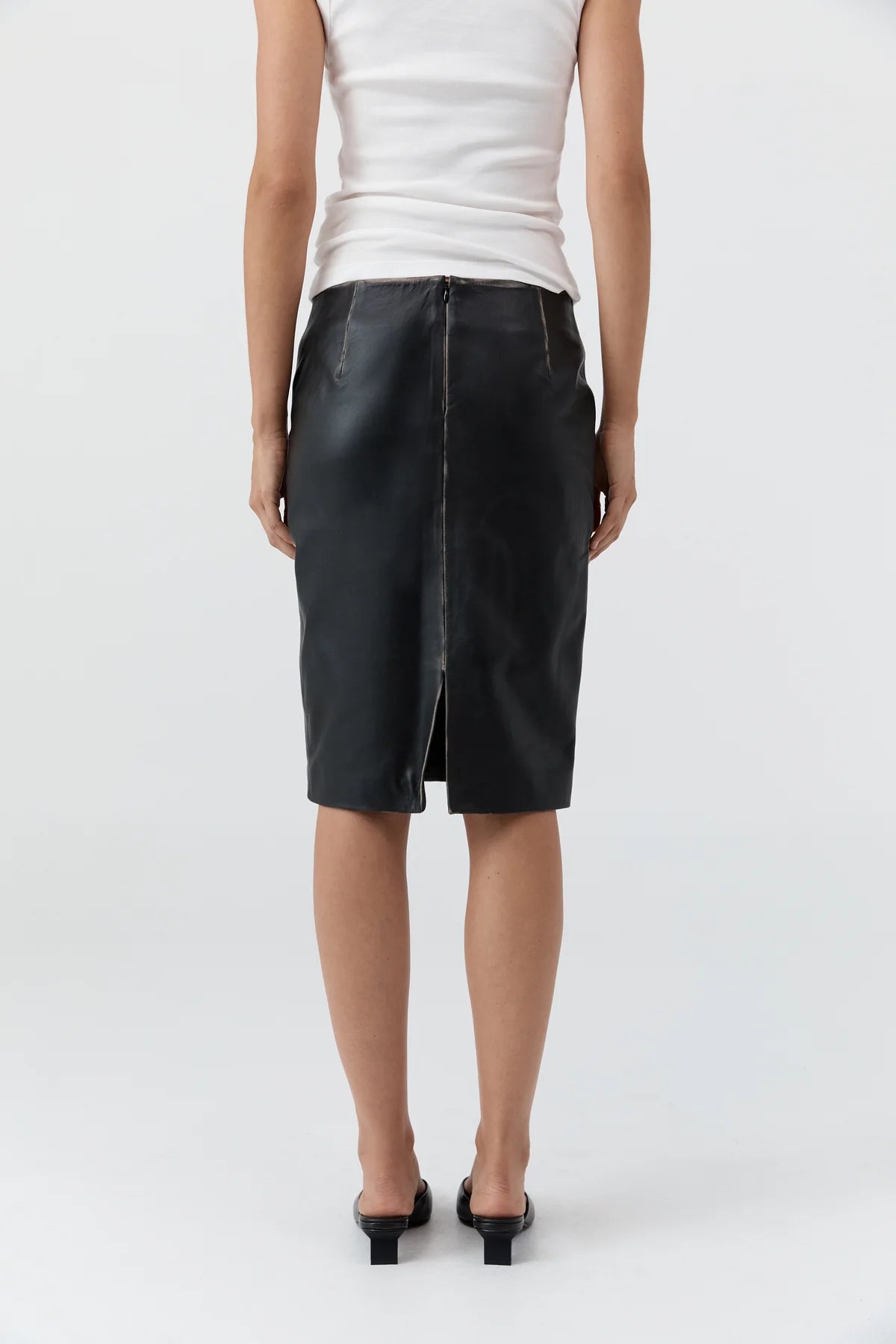 Pre Order * Brushed Leather Pencil Skirt - Black