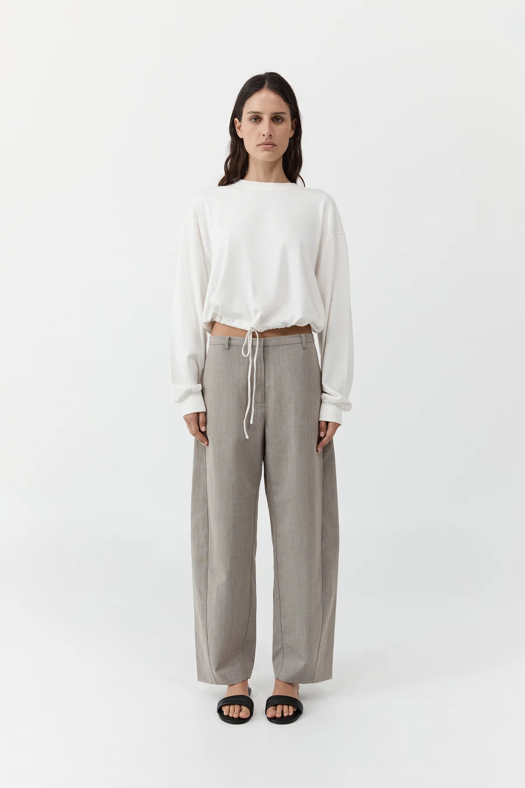 Drawstring Long sleeve Top White