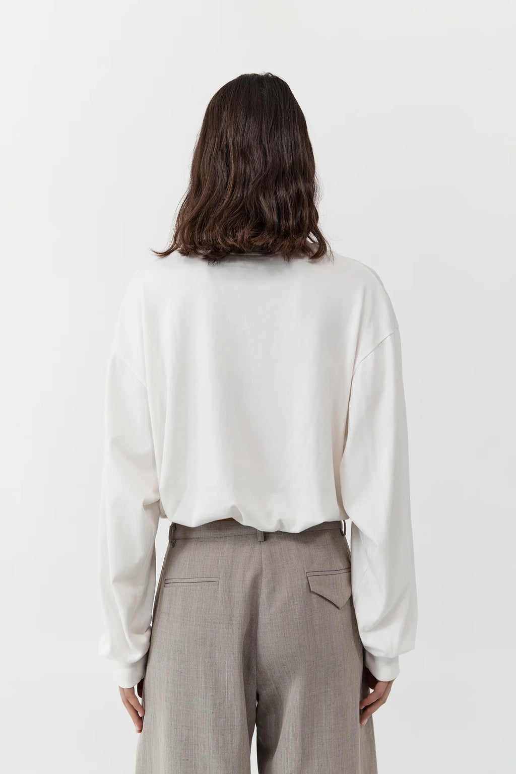 Drawstring Long sleeve Top White