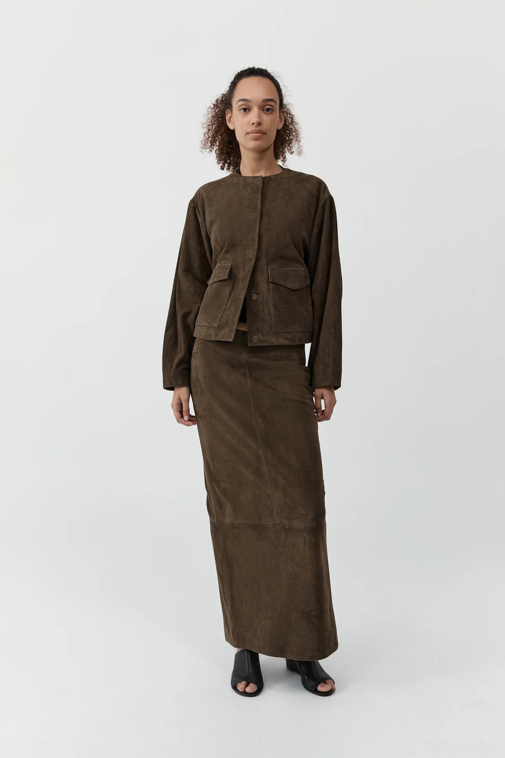 Suede Utility Cocoon Bomber Khaki