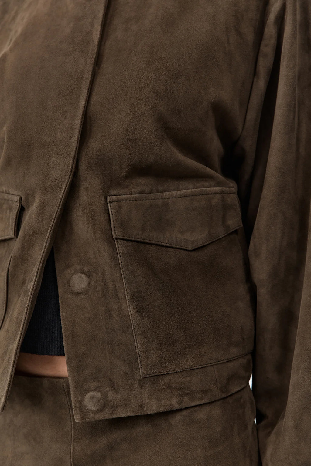 Suede Utility Cocoon Bomber Khaki