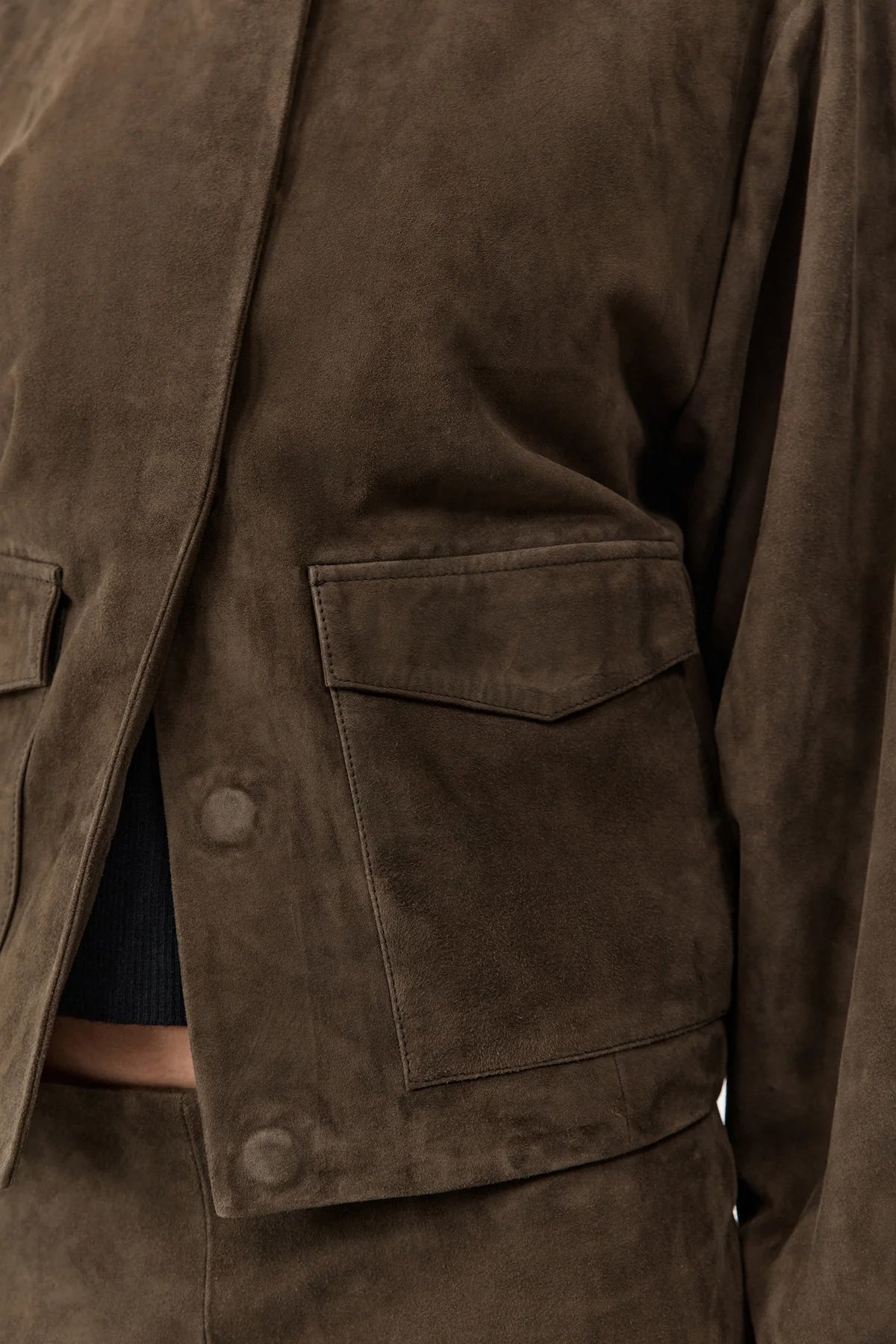 Suede Utility Cocoon Bomber Khaki