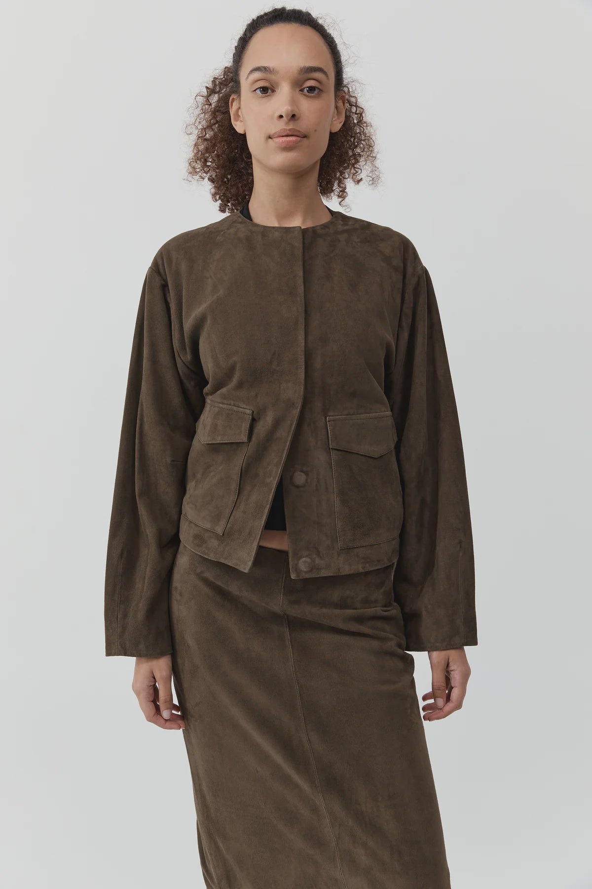 Suede Utility Cocoon Bomber Khaki