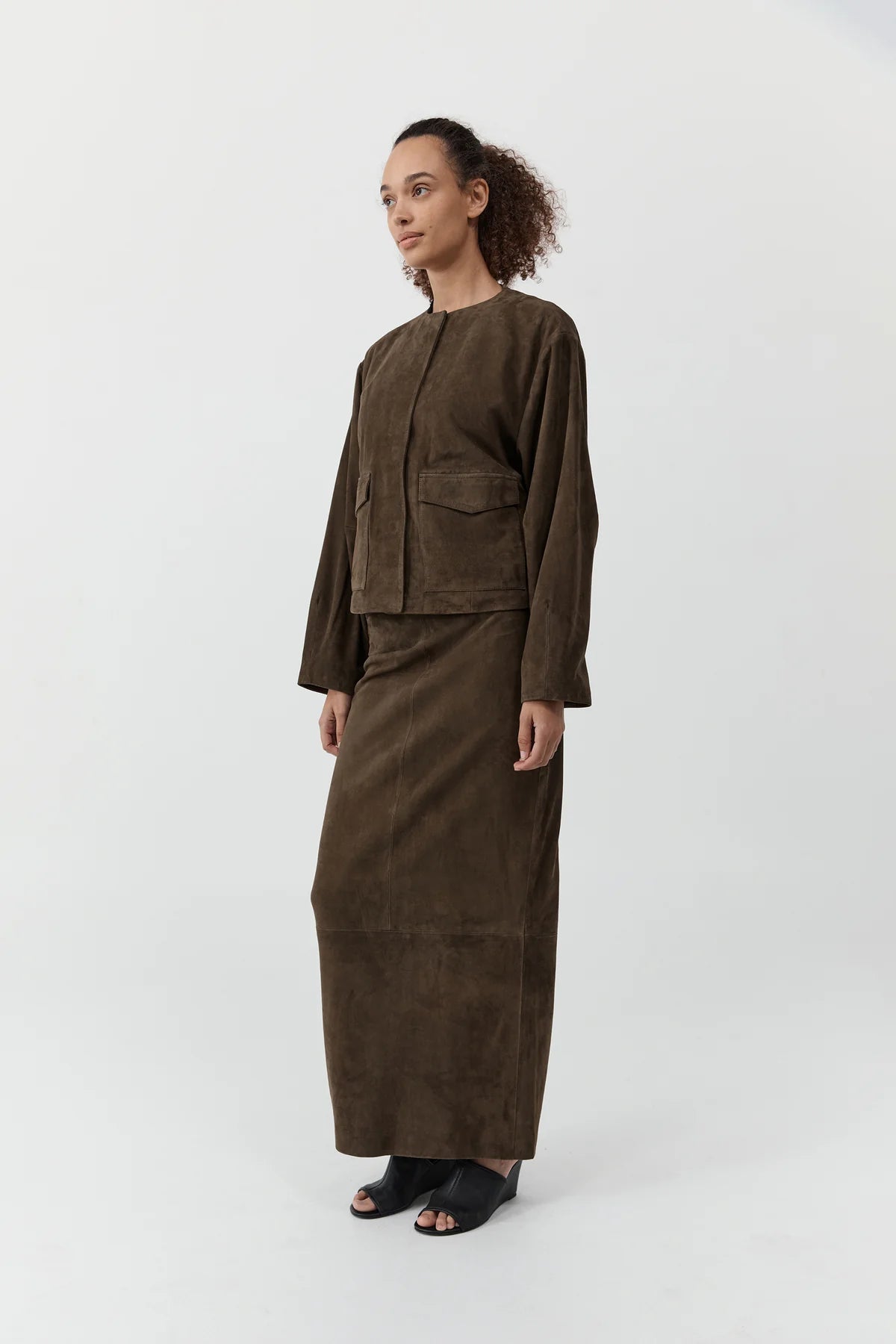 Suede Utility Cocoon Bomber Khaki