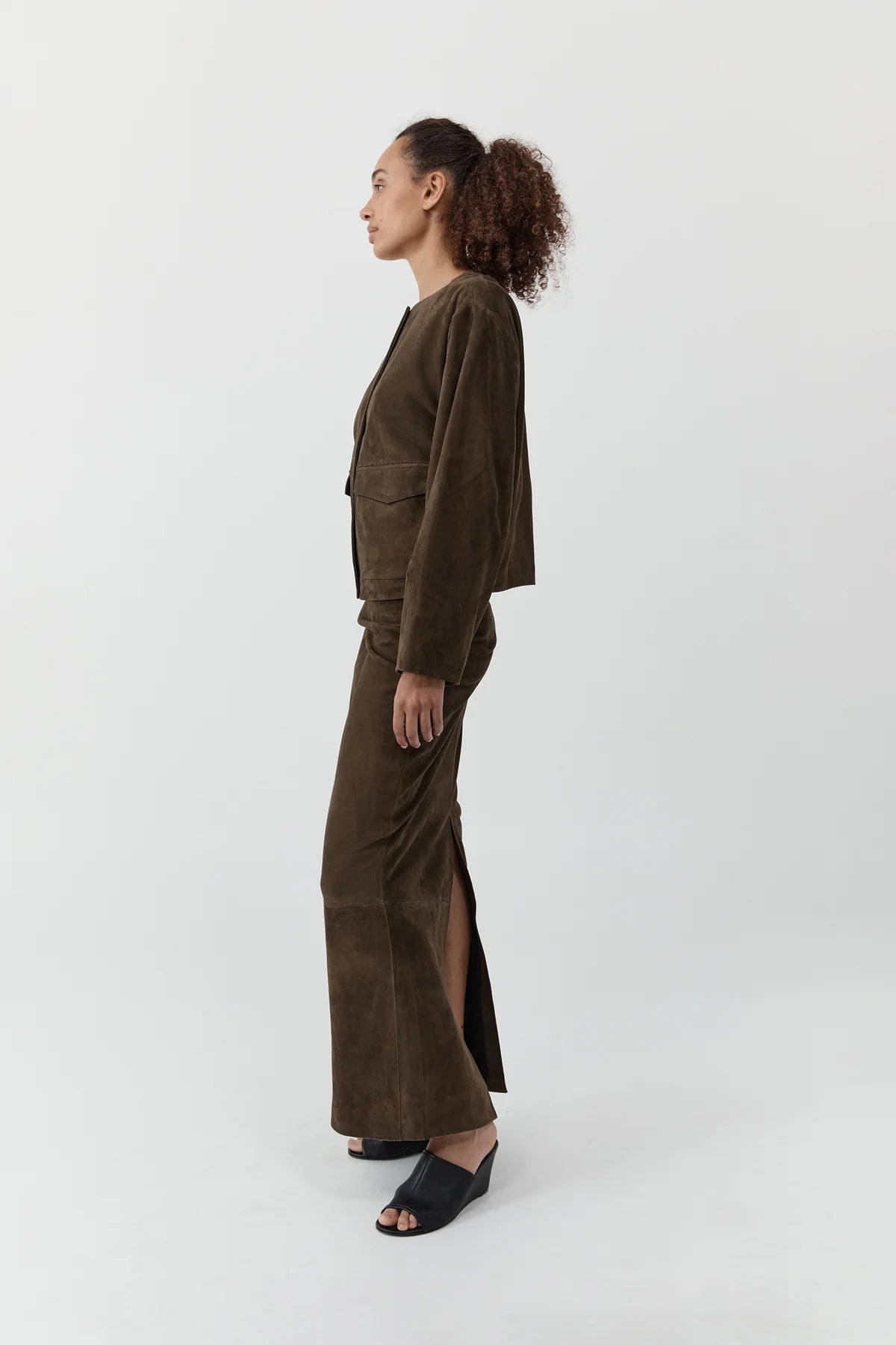 Suede Utility Cocoon Bomber Khaki