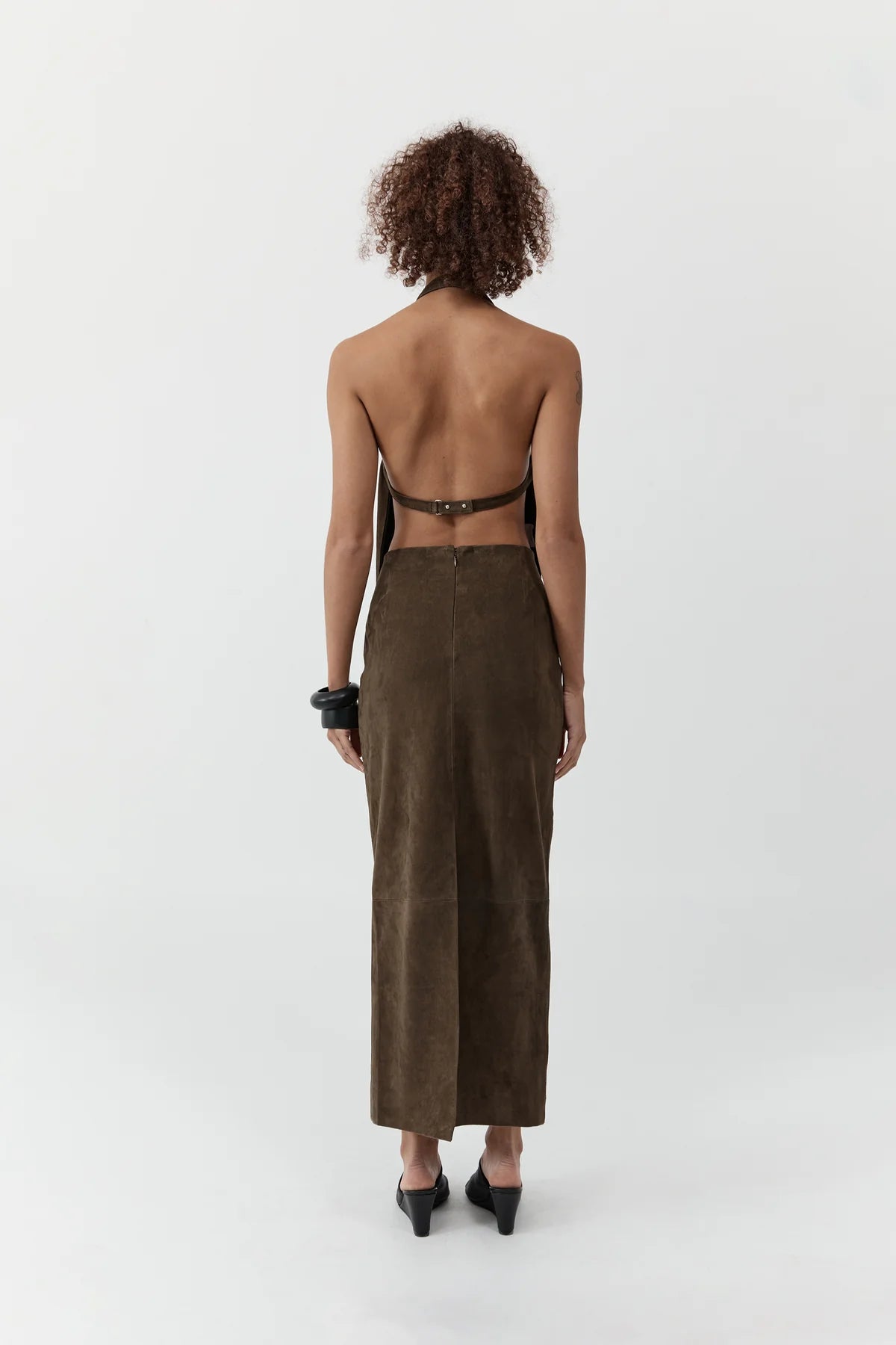 Suede Column Skirt Khaki
