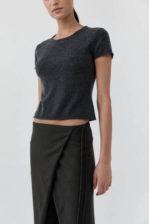 Fine Merino Wool Baby Tee Charcoal Melange