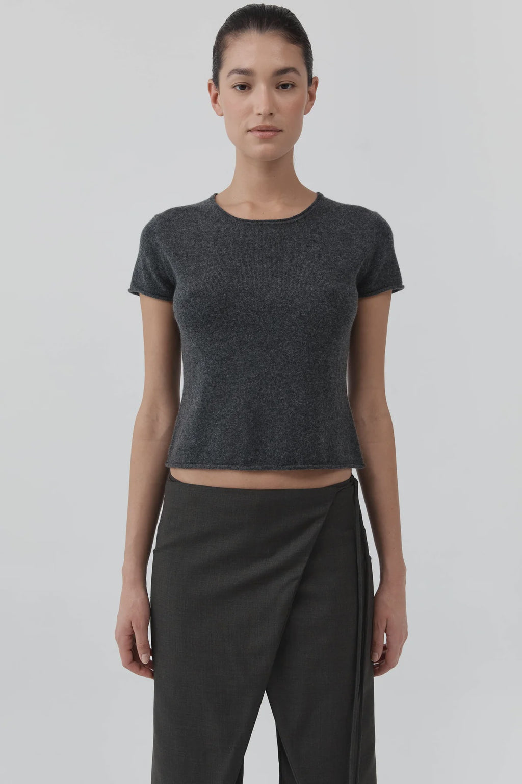 Fine Merino Wool Baby Tee Charcoal Melange
