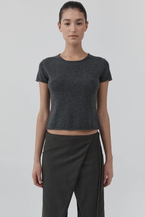 Fine Merino Wool Baby Tee Charcoal Melange