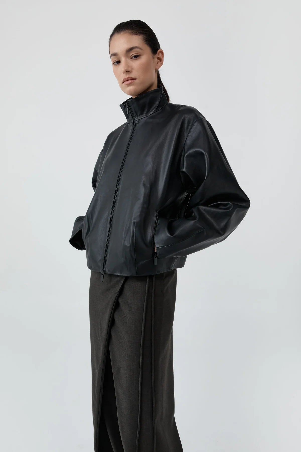 COMING SOON Cocoon Zip Leather Jacket - Black
