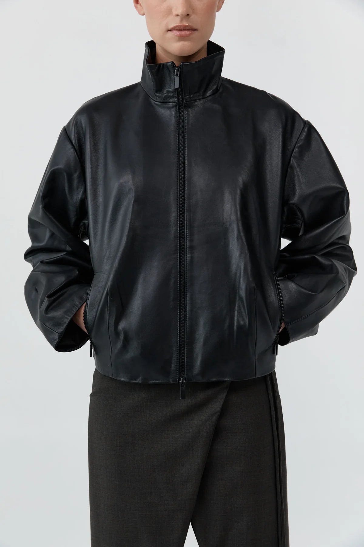 COMING SOON Cocoon Zip Leather Jacket - Black