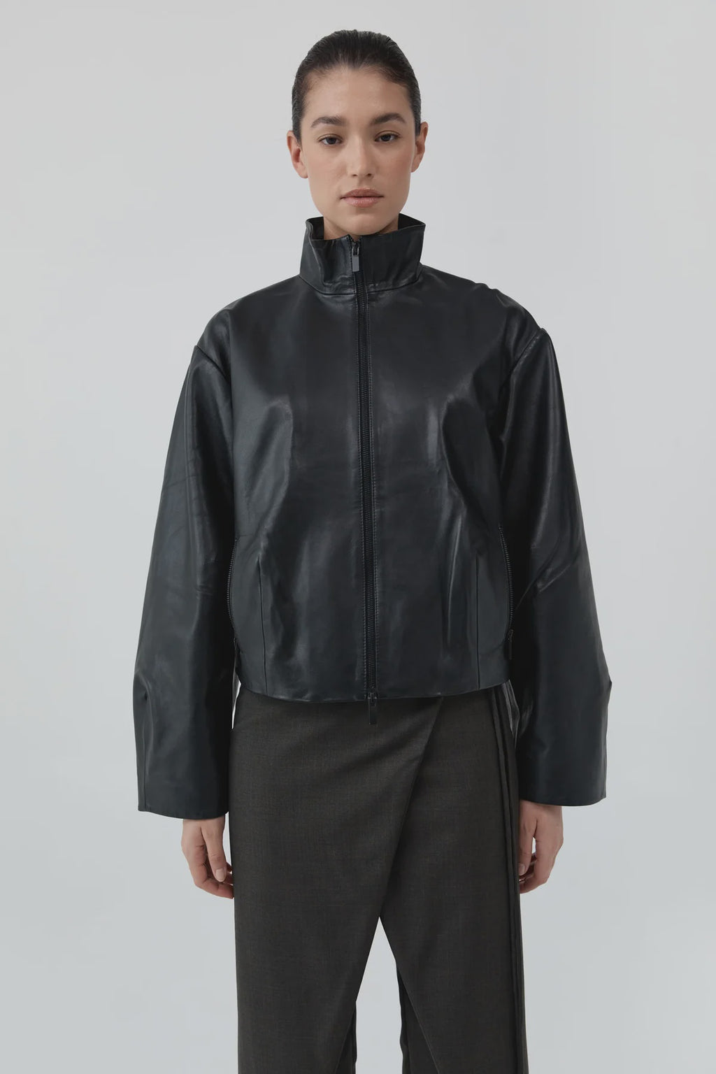 COMING SOON Cocoon Zip Leather Jacket - Black