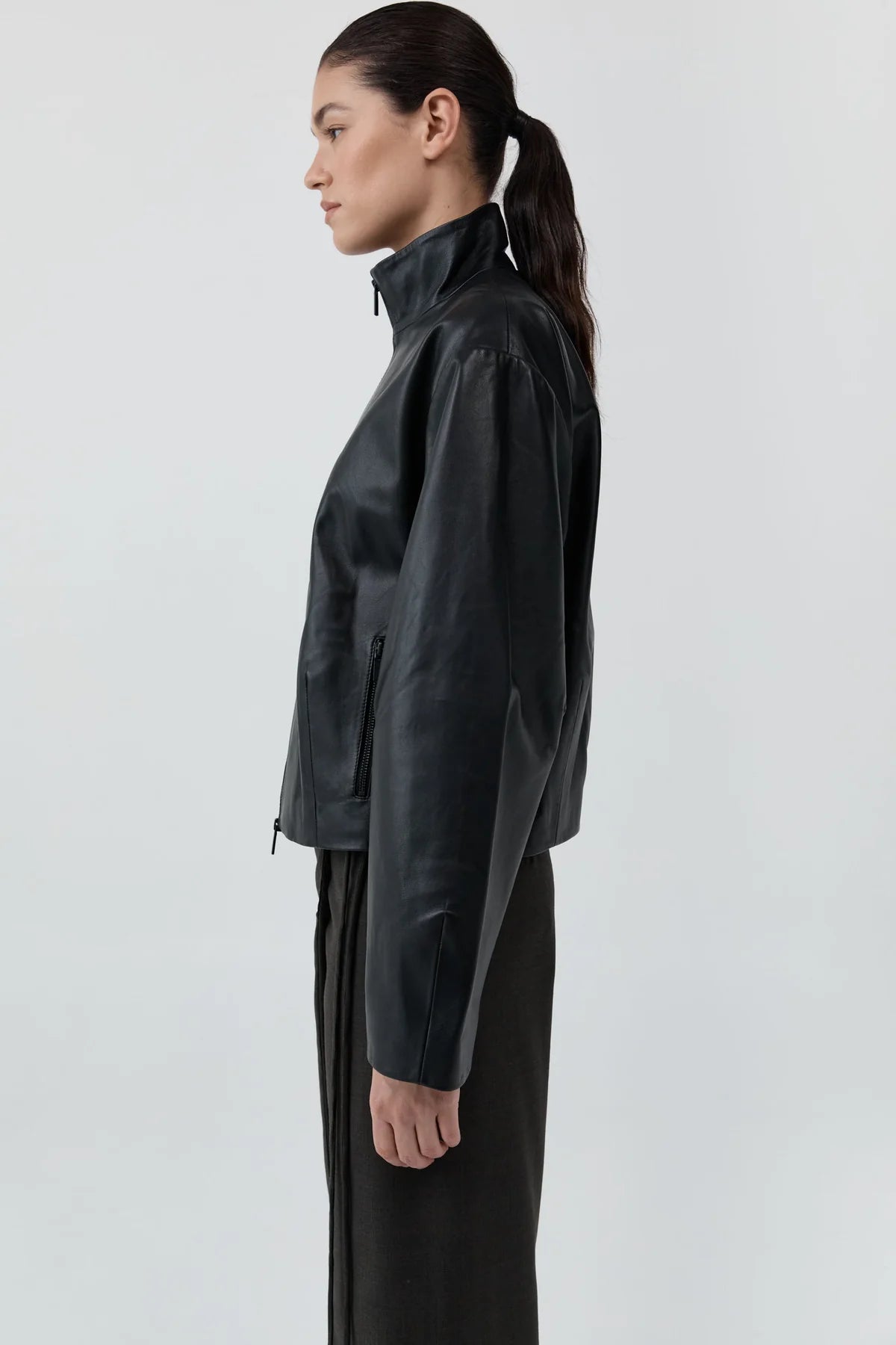 COMING SOON Cocoon Zip Leather Jacket - Black