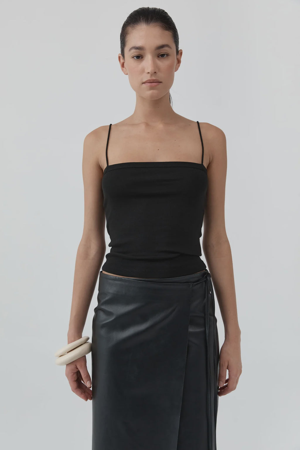 Square Neck Cotton Cami Black