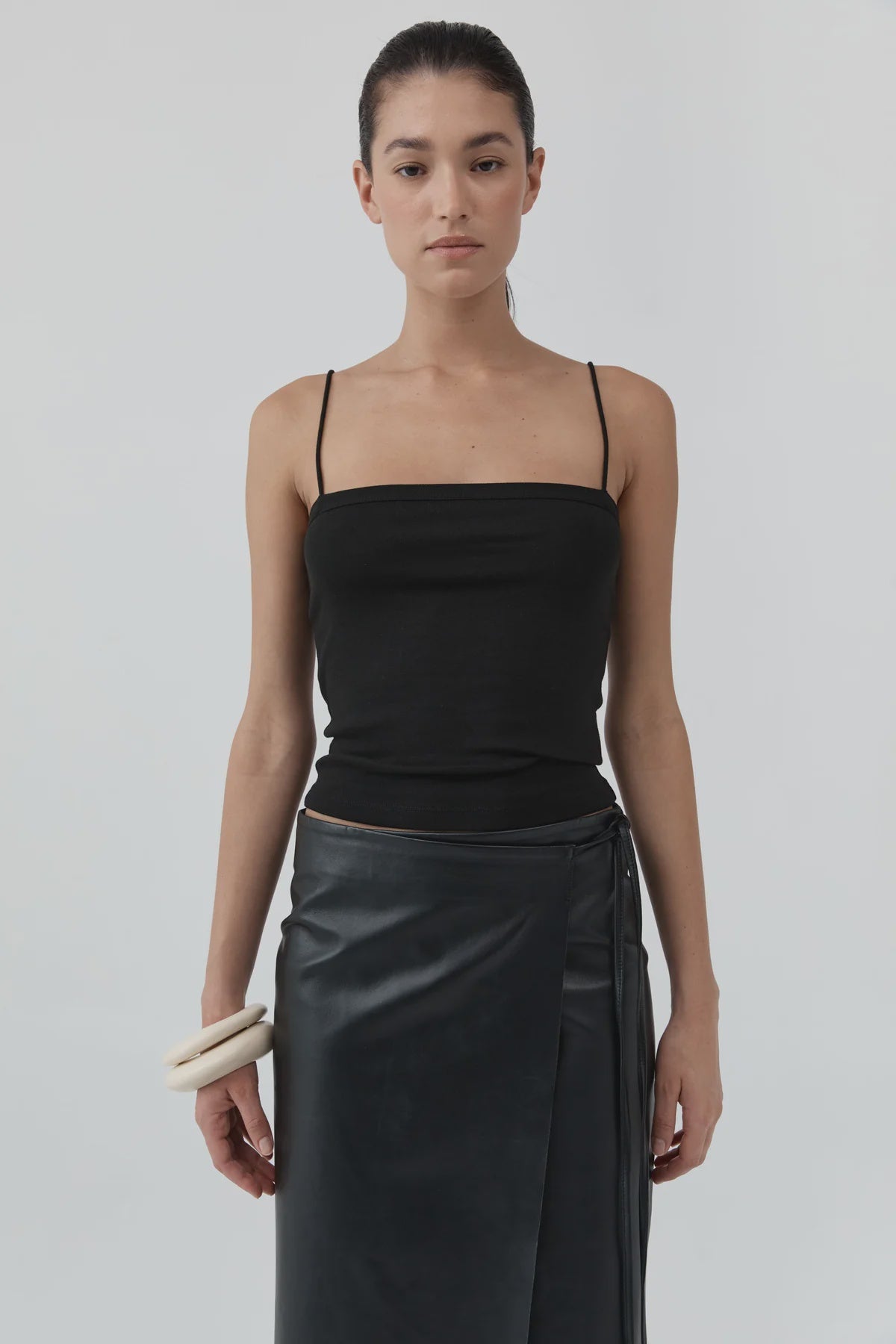 Square Neck Cotton Cami Black