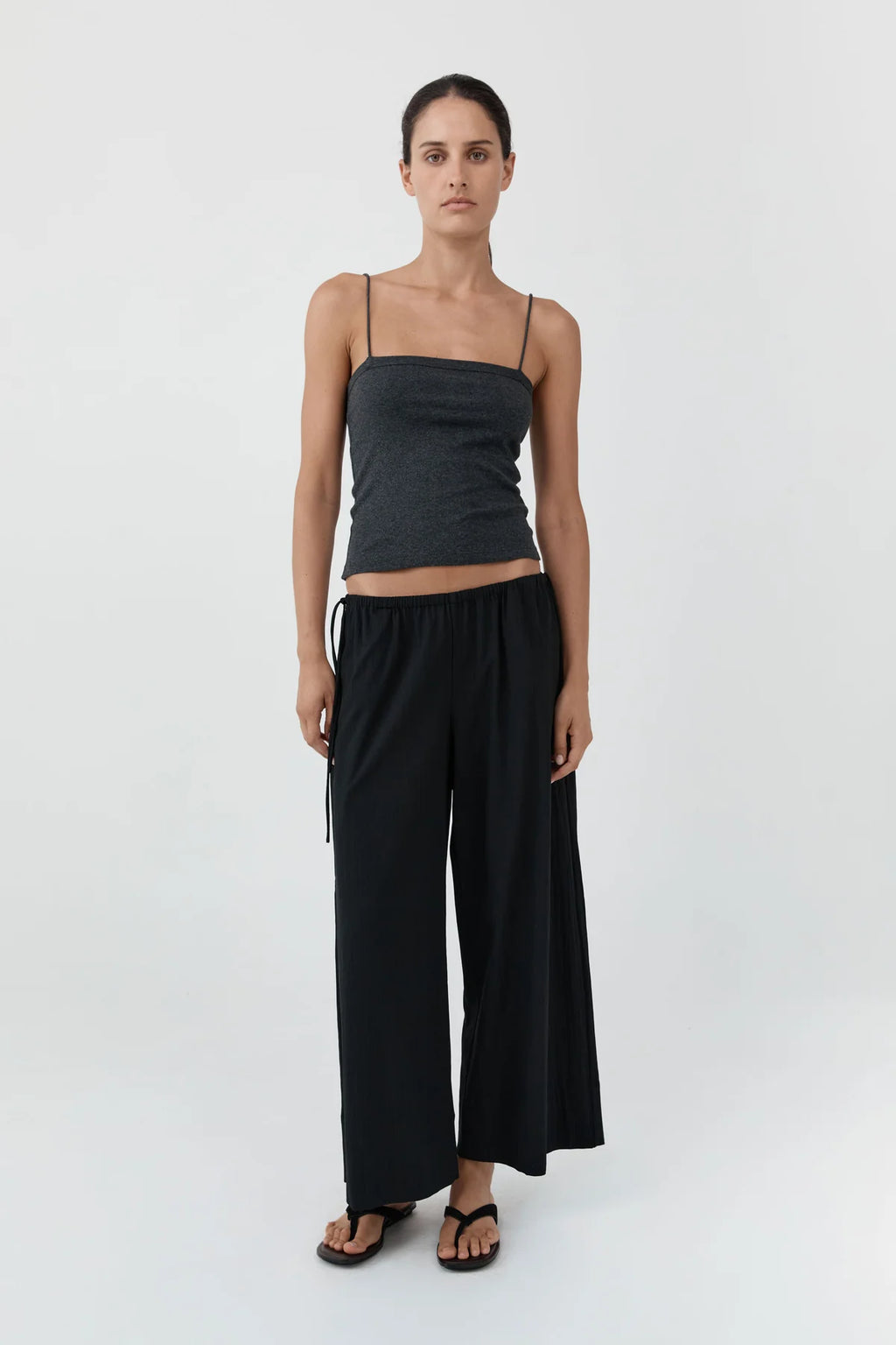 Square Neck Cotton Cami Charcoal Melange