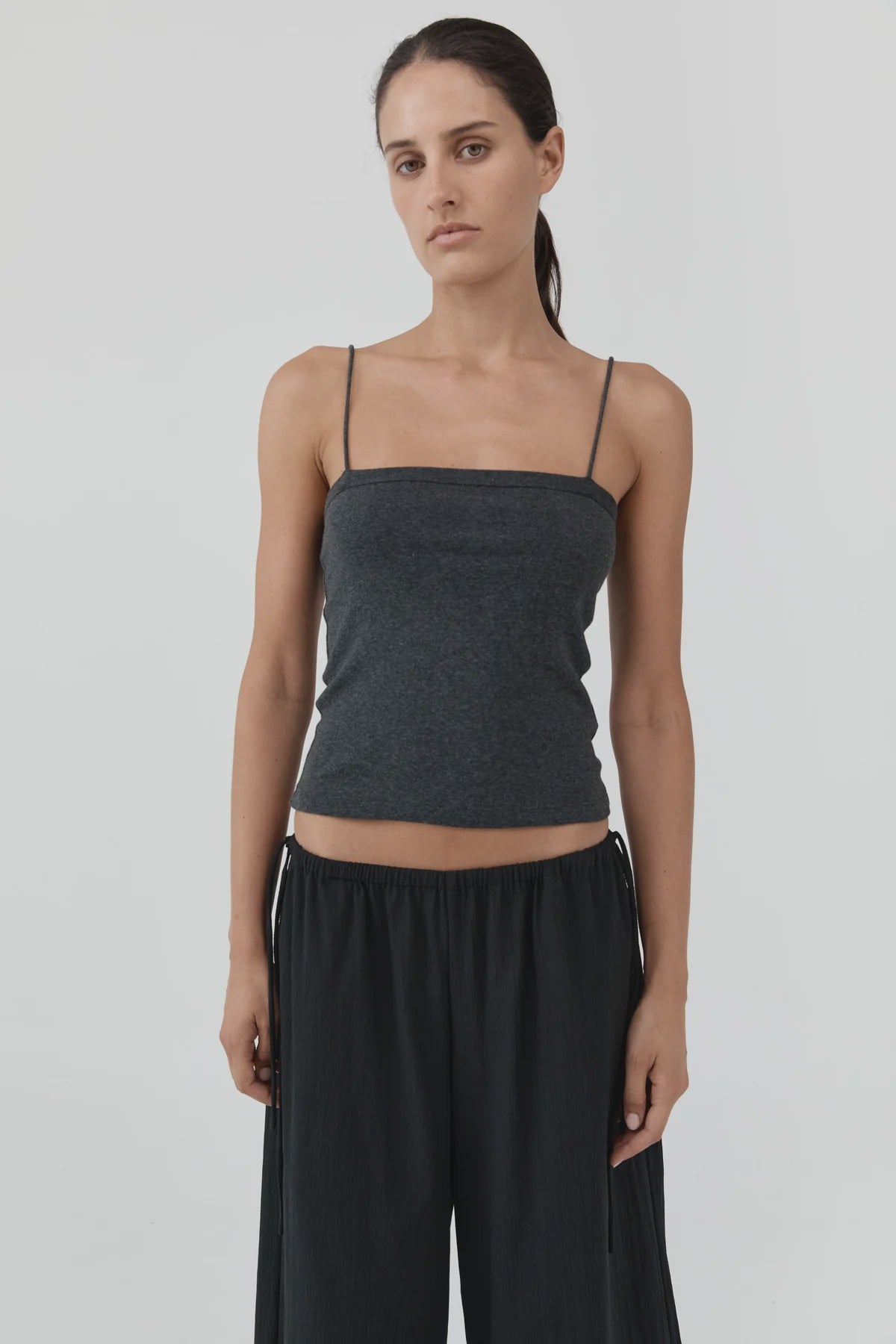 Square Neck Cotton Cami Charcoal Melange