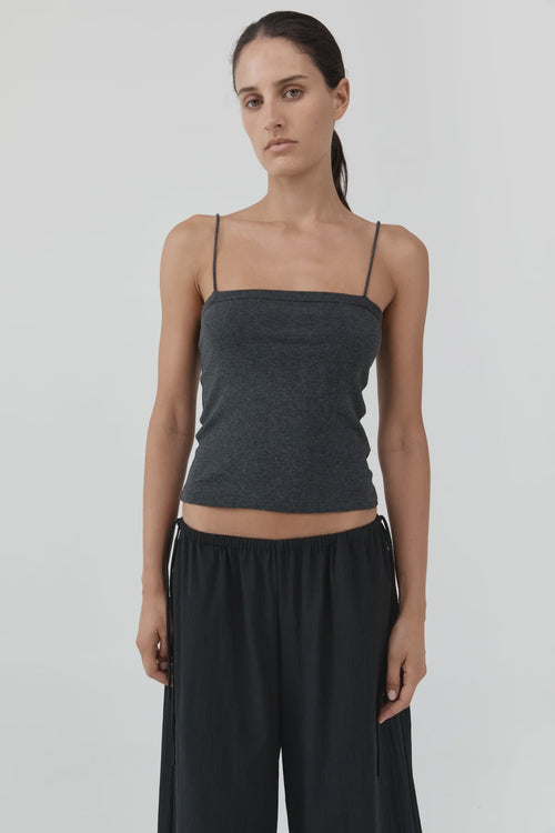 Square Neck Cotton Cami Charcoal Melange