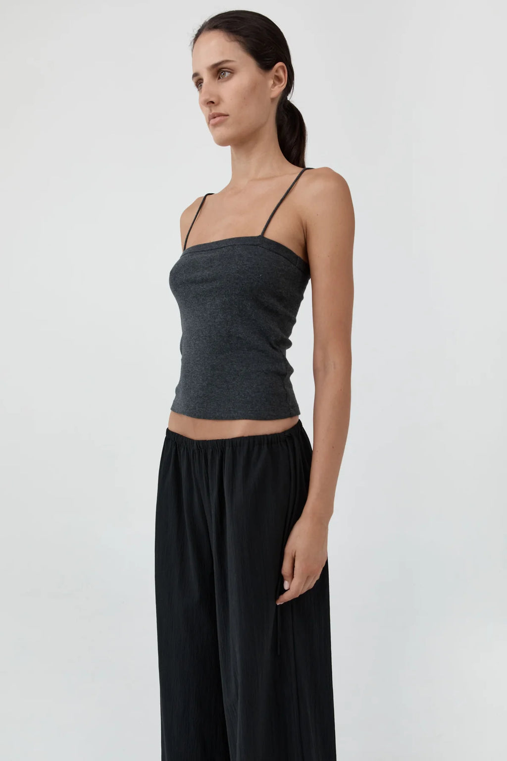 Square Neck Cotton Cami Charcoal Melange