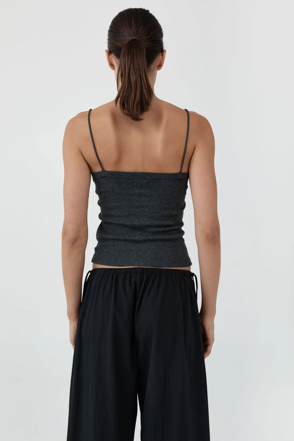 Square Neck Cotton Cami Charcoal Melange