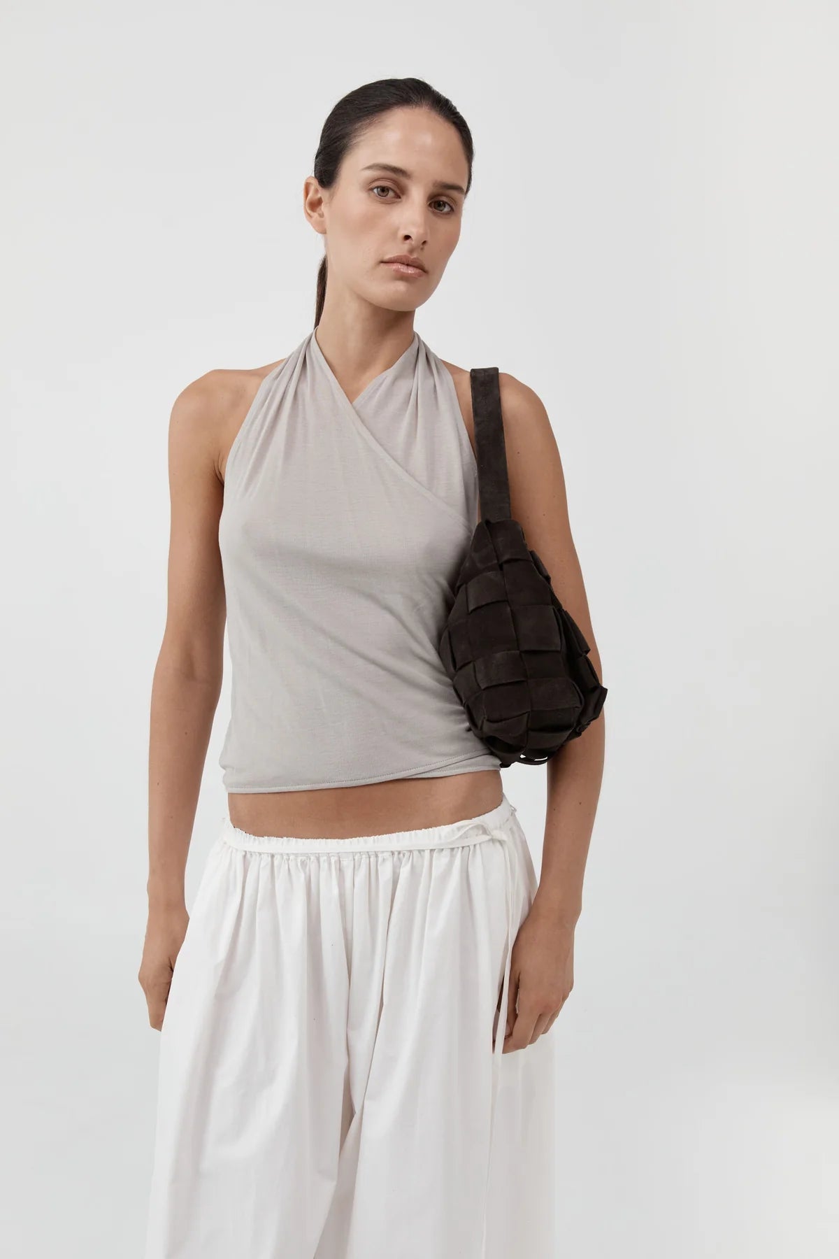 Suede Woven Envelope Mini Tote - Coffee