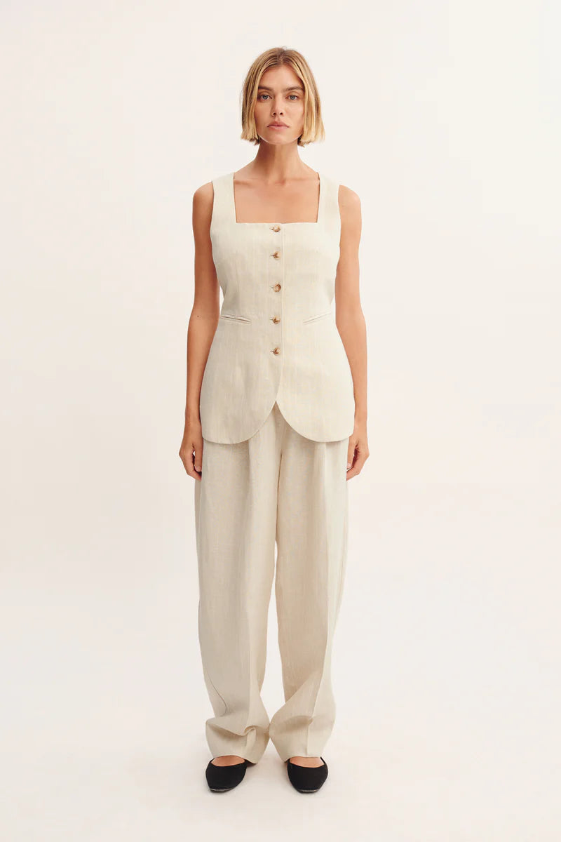 Lucille Trouser Beige Pinstripe