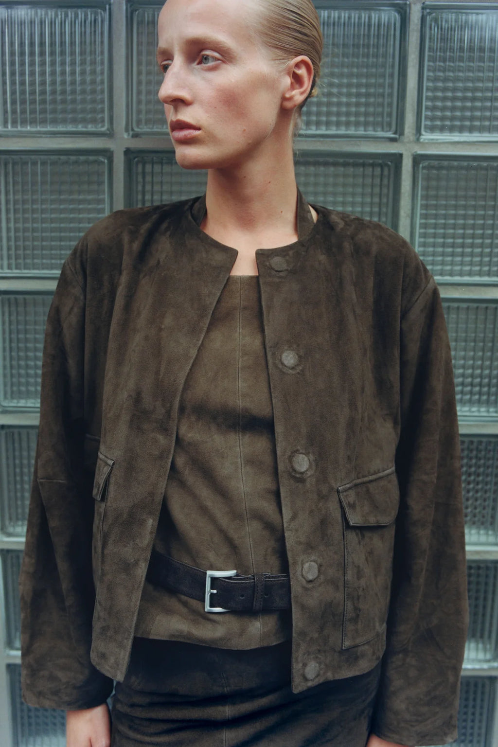 Suede Utility Cocoon Bomber Khaki