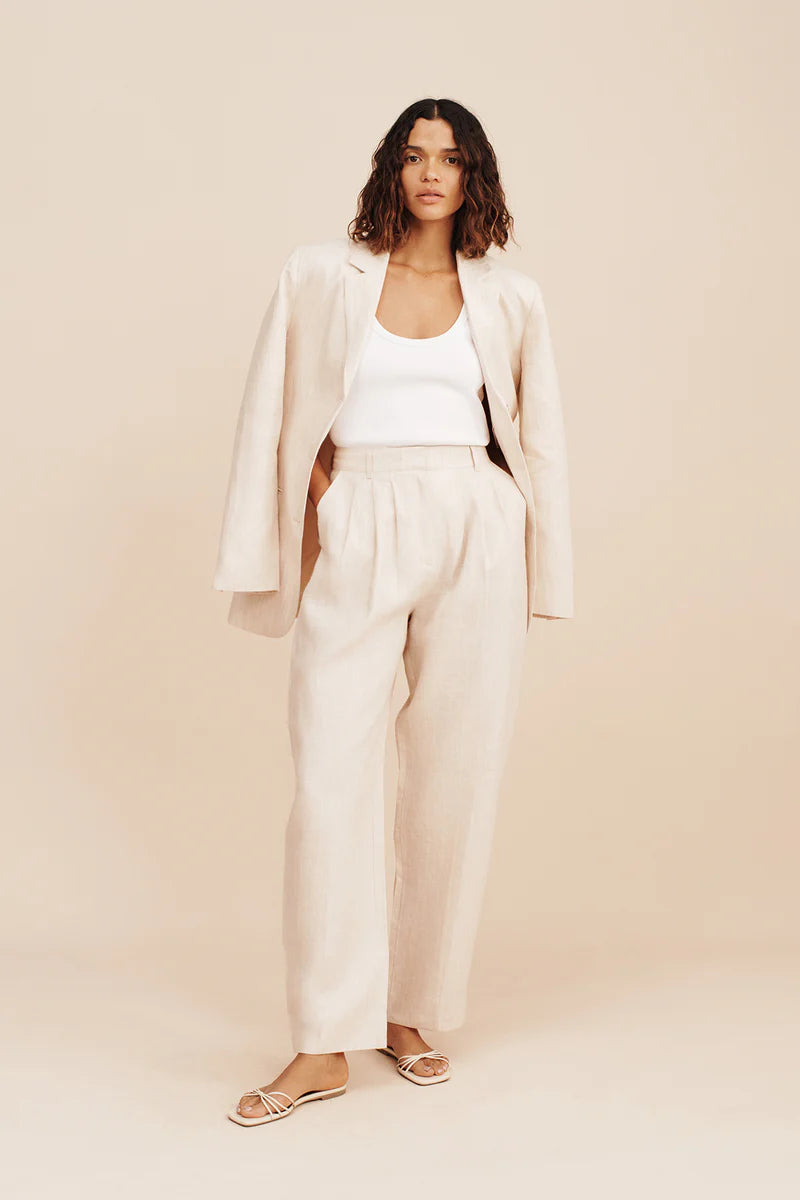 Lucille Trouser Beige Pinstripe