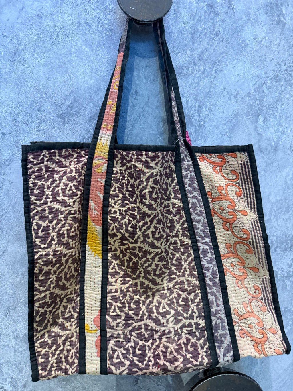 Indian Block Print Kantha Bag Gunmetal
