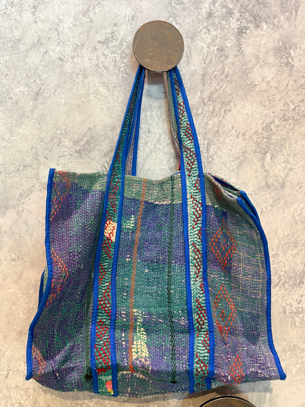 Indian Block Print Kantha Bag Green