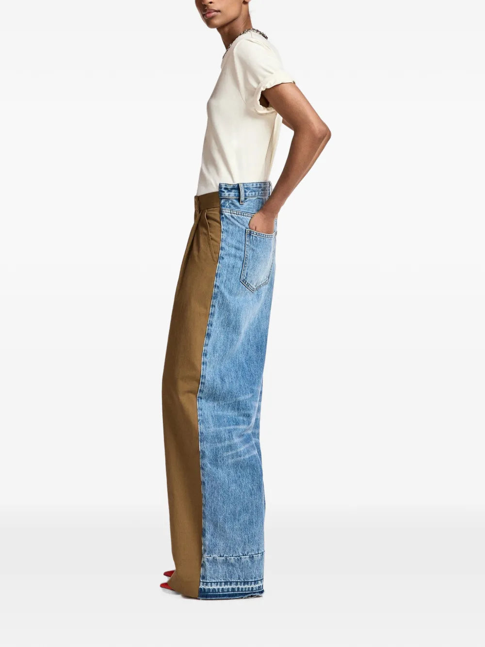 Krisp Denim Panel Wide-Leg Trousers