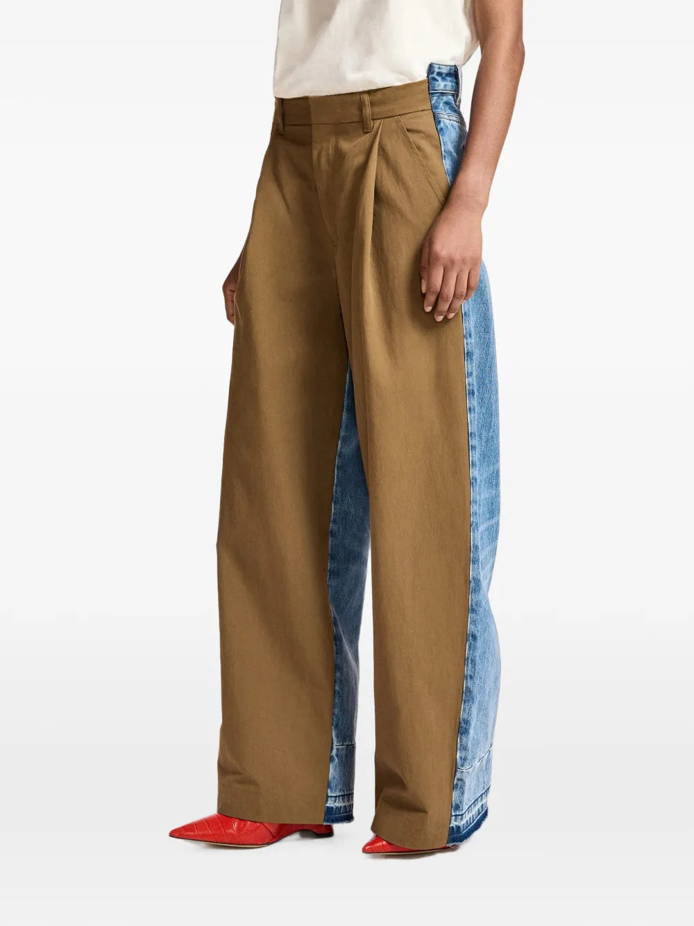 Krisp Denim Panel Wide-Leg Trousers